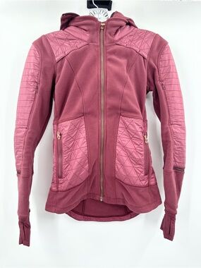 Lululemon Fleecy Keen Jacket W/ Removable Hood Wine Berry, Size 2